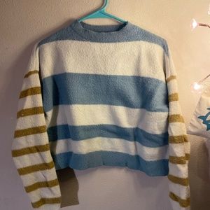 Lumiere Blue and Yellow Cropped Sweater